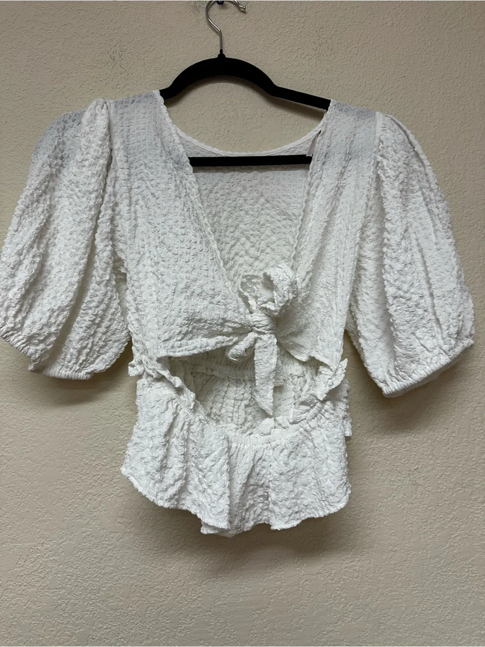 Free People White Textured Tie-Back Crop Top